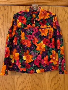 Jones New York Vibrant Floral Jacket - Orange, Purple, Pink, Green, Black